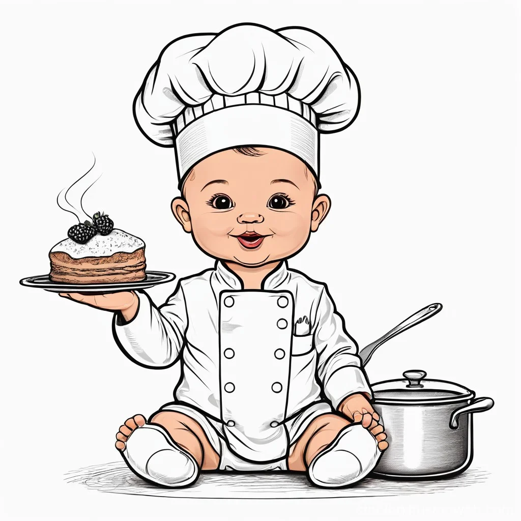 Hình nền điện thoại đẹp cute với em bé đầu bếp hoạt hình cầm bánh kem bên cạnh nồi nấu ăn