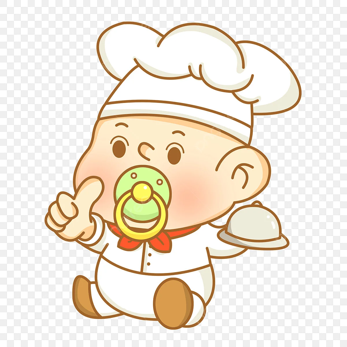 Hình nền điện thoại đẹp cute với em bé hoạt hình mặc đồng phục đầu bếp, đội mũ lớn và ngậm núm vú giả xanh