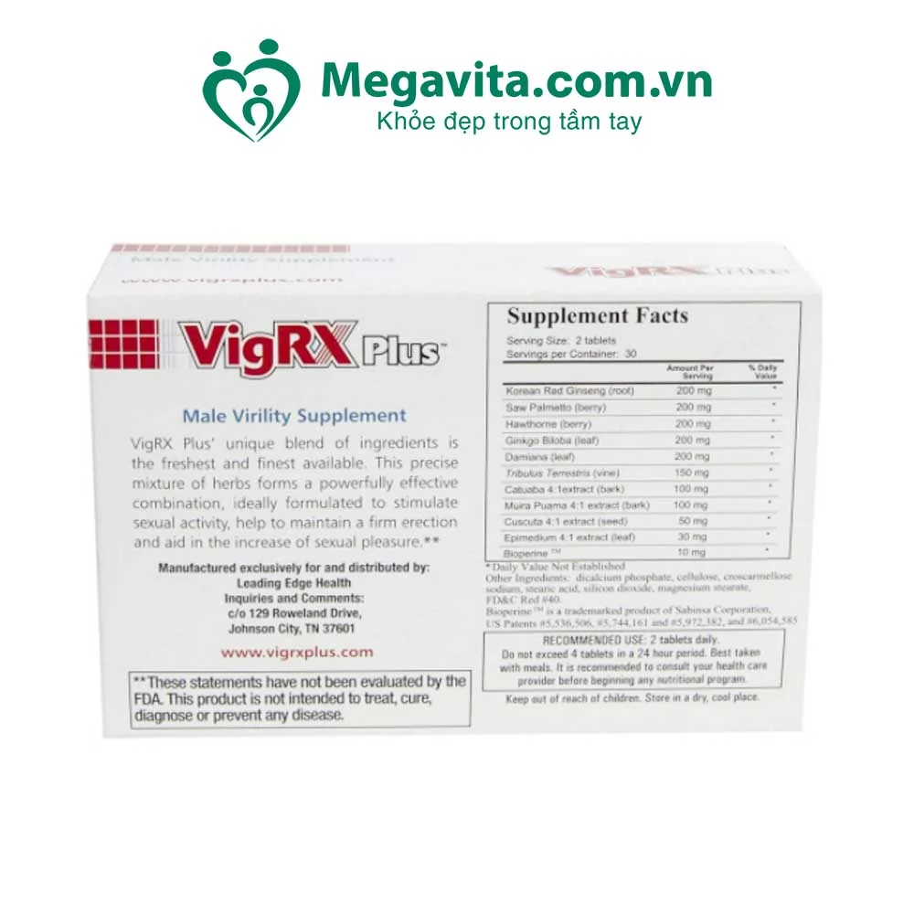 Thành phần Viên uống tăng cường kích thước dương vật Vigrx Plus 60 viên của Mỹ.