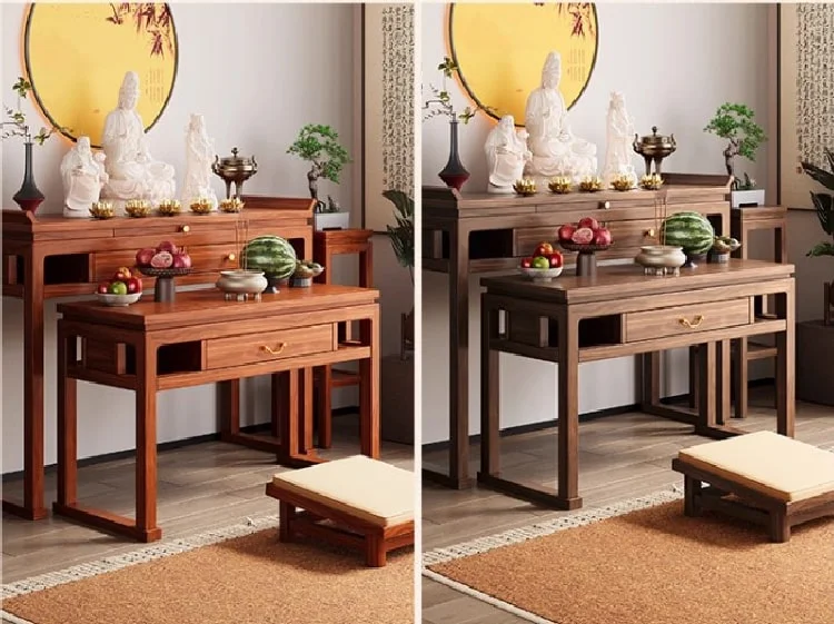 Bàn thờ Phật gỗ hương đẹp – Mẫu bàn thờ Phật và gia tiên cao cấp