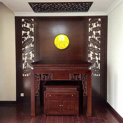Mẫu bàn thờ gỗ hiện đại kết hợp vách ngăn trang trí