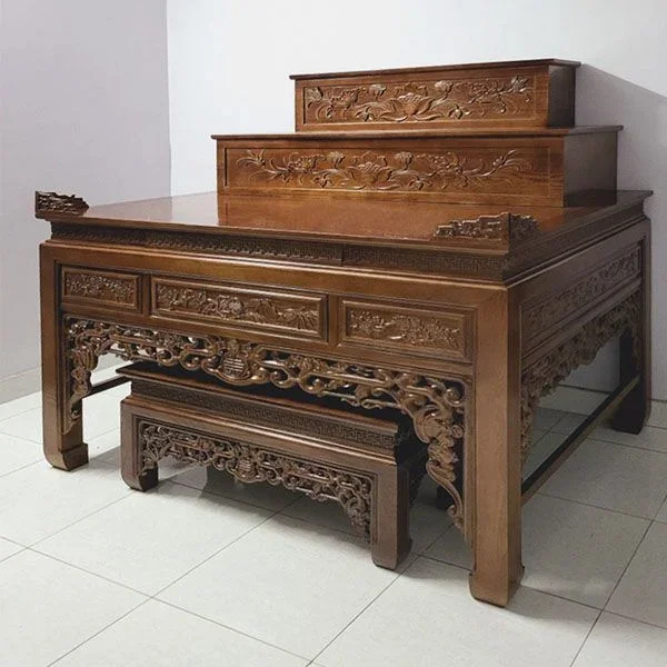 Bàn thờ 3 tầng gỗ sồi mẫu triện dơi – Bàn Thờ Lộc Phát