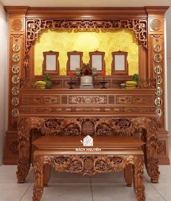 Bàn thờ gia tiên gỗ cho không gian thờ tự trang nghiêm