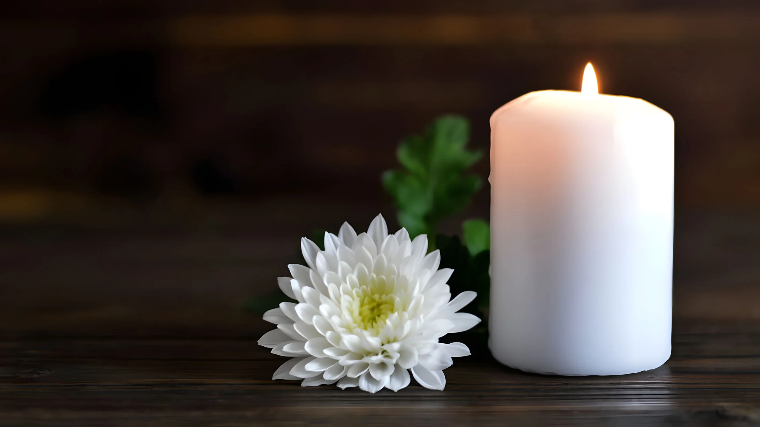 Nến trắng và hoa cúc trong không gian đám tang