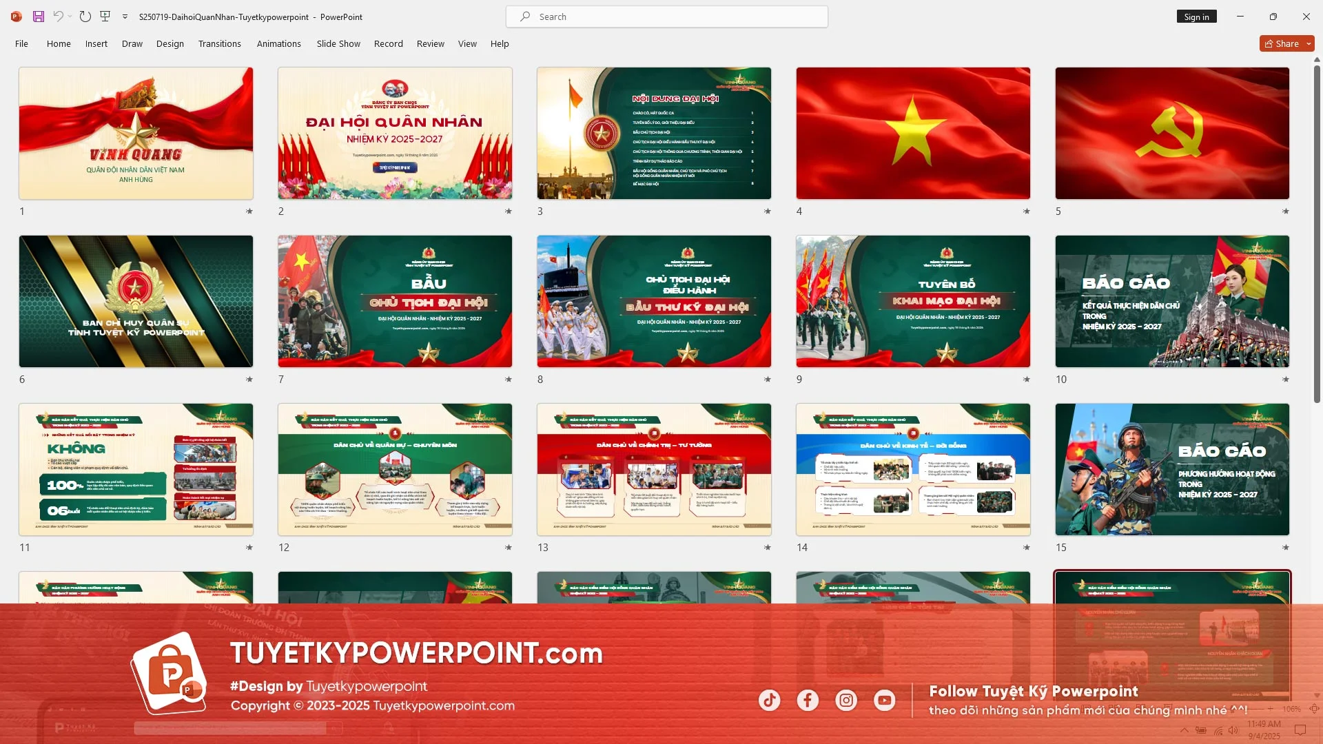 Mẫu nền powerpoint đẹp với sắc đỏ kết hợp biểu tượng truyền thống