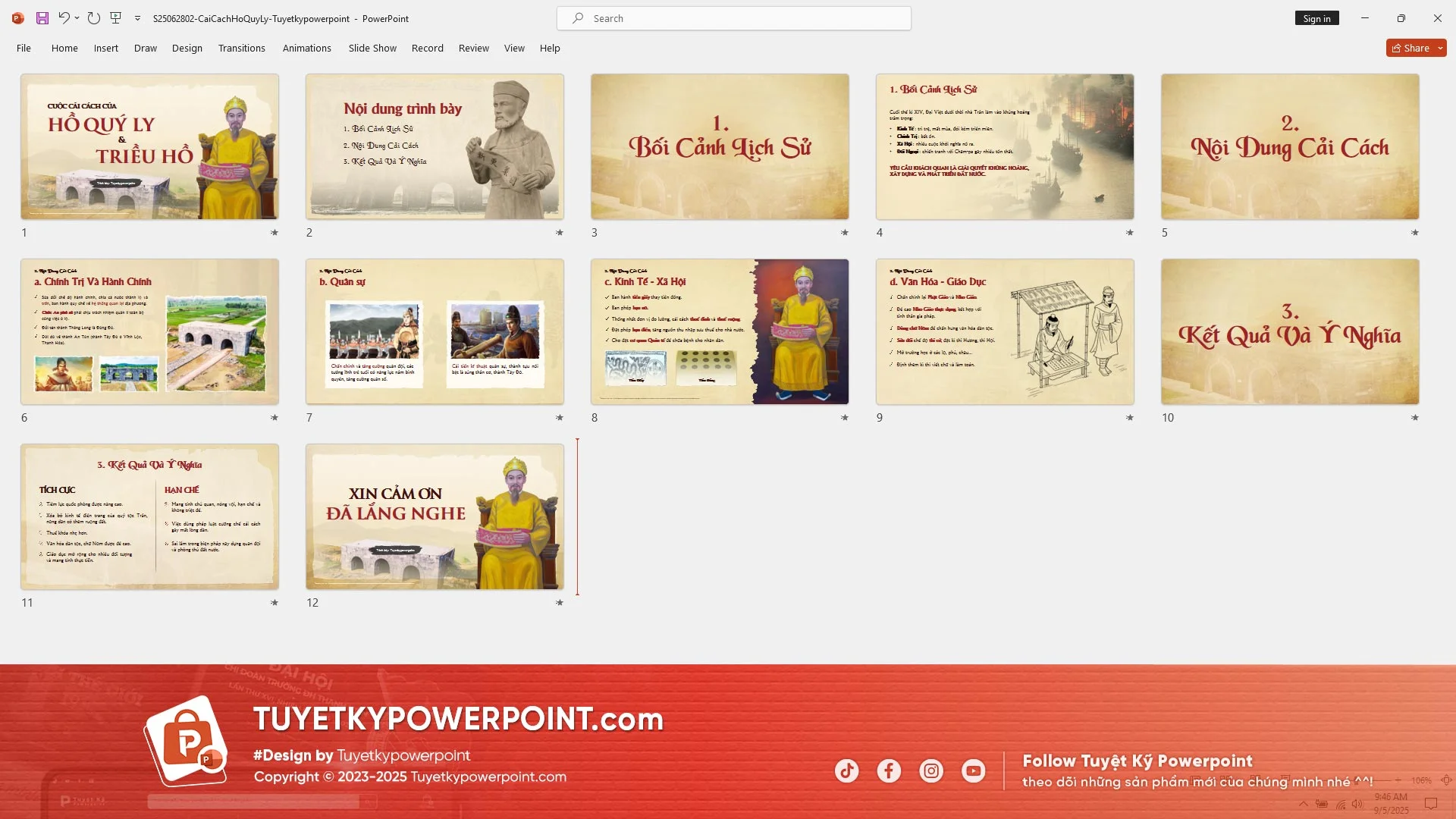 nền powerpoint đẹp thiết kế slide lịch sử Hồ Quý Ly và Triều Hồ ấn tượng