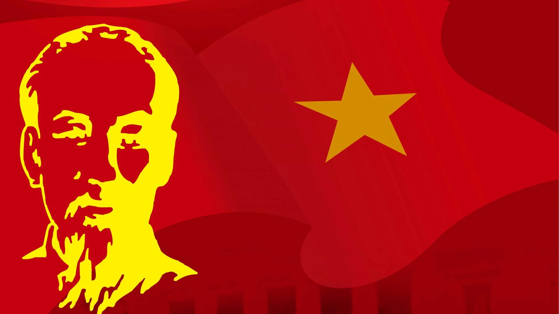 Minh họa chân dung Chủ tịch Hồ Chí Minh bên lá cờ Việt Nam