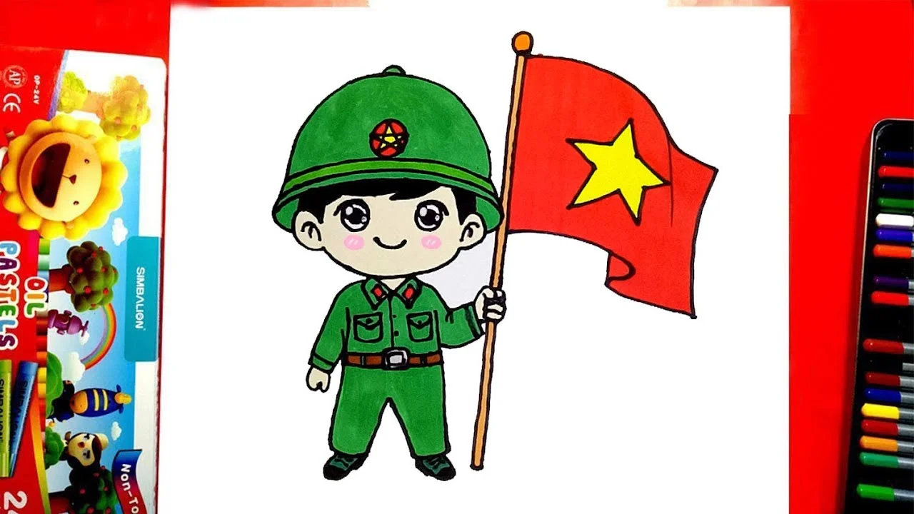 Vẽ chú bộ đội đơn giản mà đẹp | Cách vẽ chú bộ đội cầm lá cờ Tổ quốc Việt Nam