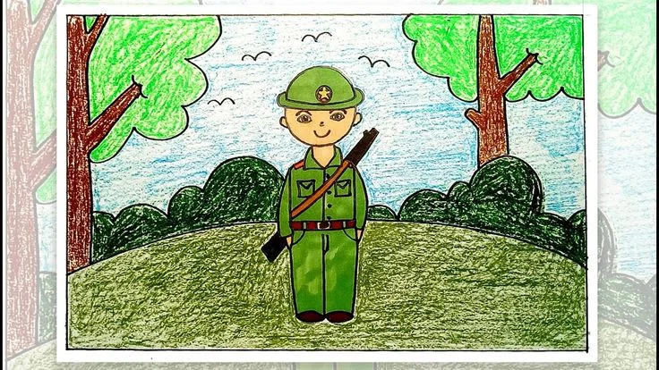 Vẽ chú bộ đội đơn giản | Tranh vẽ chú bộ đội, Mầm non, Nét vẽ