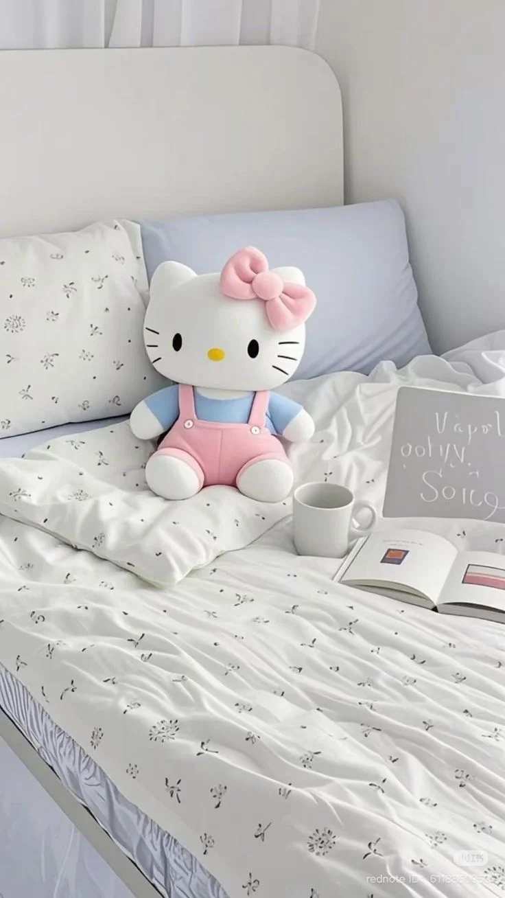 Hình ảnh Hello Kitty cute làm gối ôm trên giường