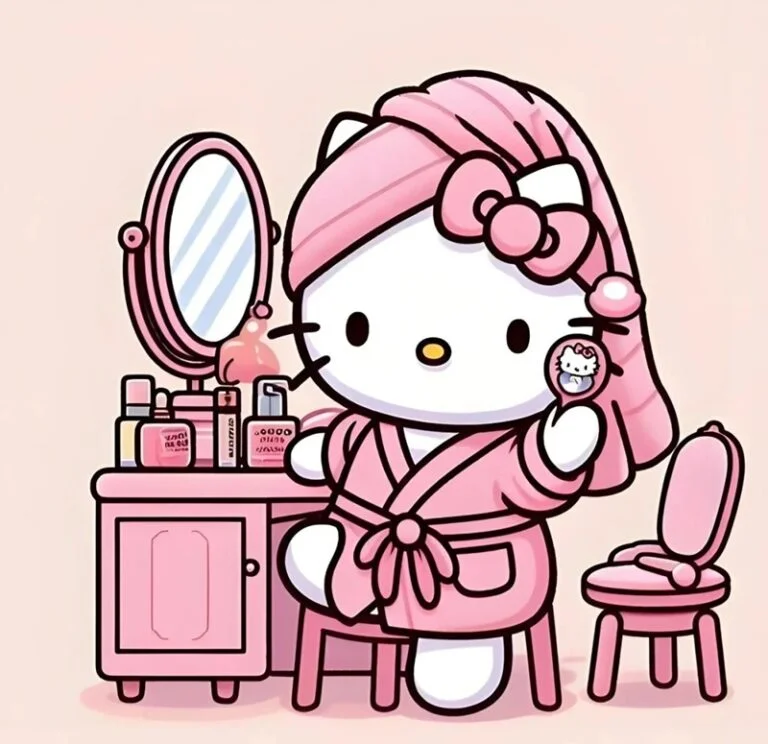 Hình ảnh Hello Kitty cute đang trang điểm