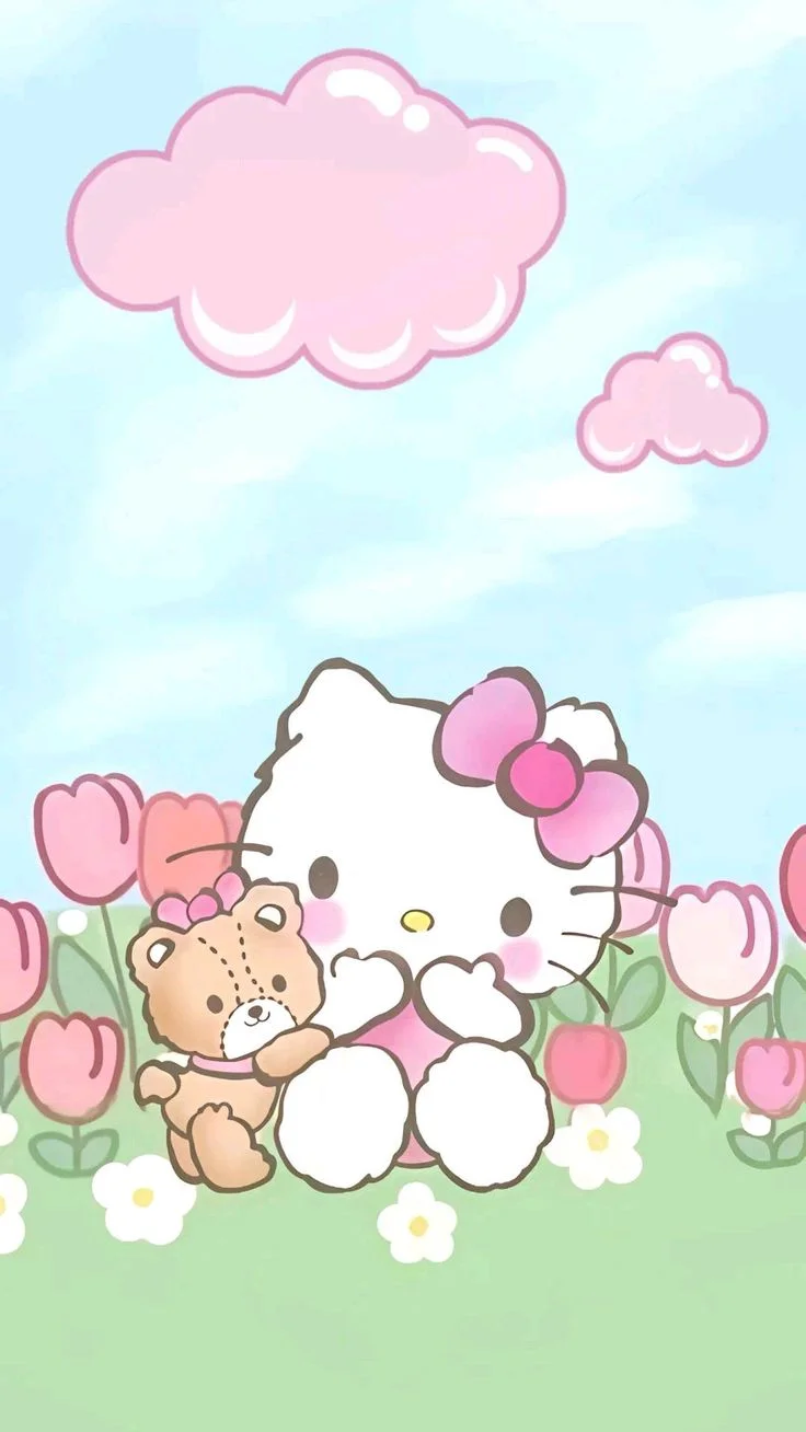 Hello Kitty cute giữa cánh đồng hoa