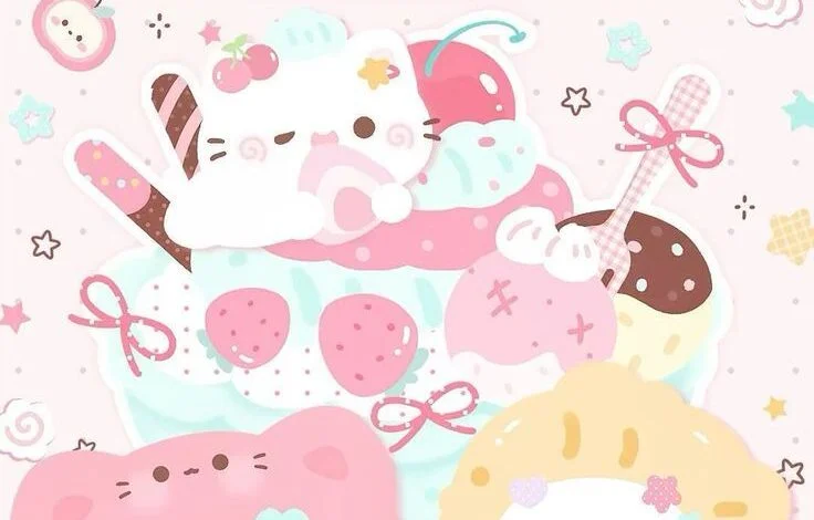 Hello Kitty cute trang trí trên ly kem dâu