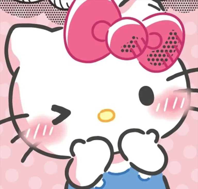 hình ảnh hello kitty cute với biểu cảm nháy mắt dễ thương trên nền hồng