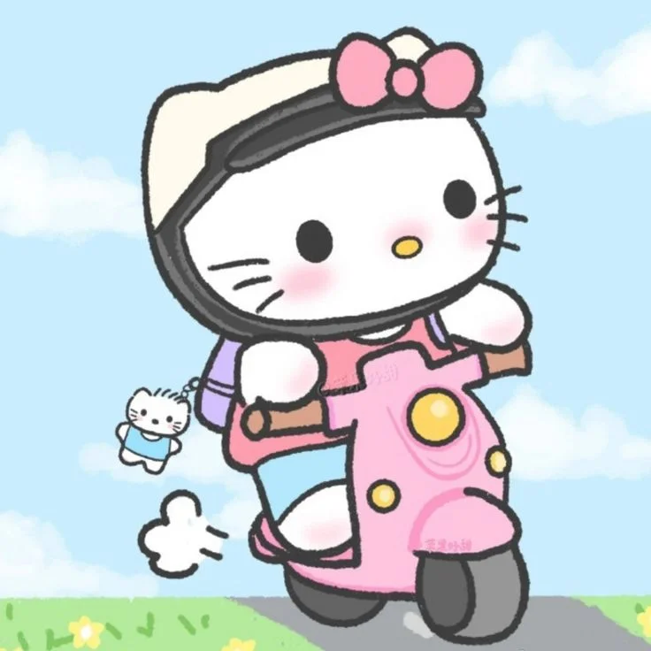 Hello Kitty cute lái xe máy màu hồng